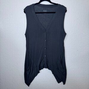 LOGO Lori Goldstein Size Medium Gray Lagenlook Button Front Vest Shark Bite Hem
